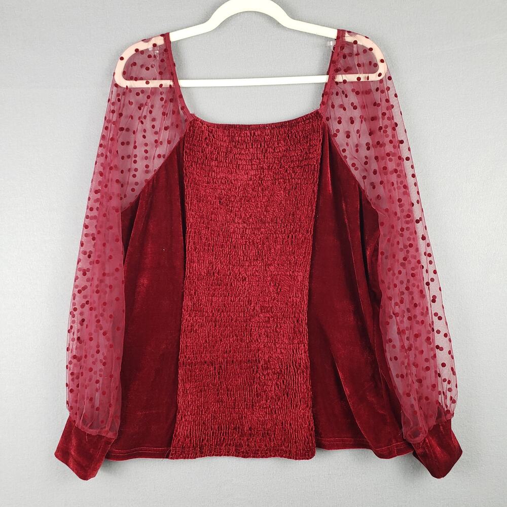 Siren Lily Women's‎ 1X Sheer Sleeve Velvet Blouse Red Vamp Gothic Steampunk Emo - Picture 3 of 8